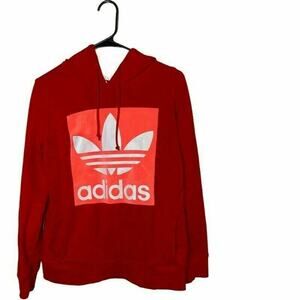Adidas women’s Hoodie Red Pullover Long Sleeve Drawstring Spell Out Pockets XS